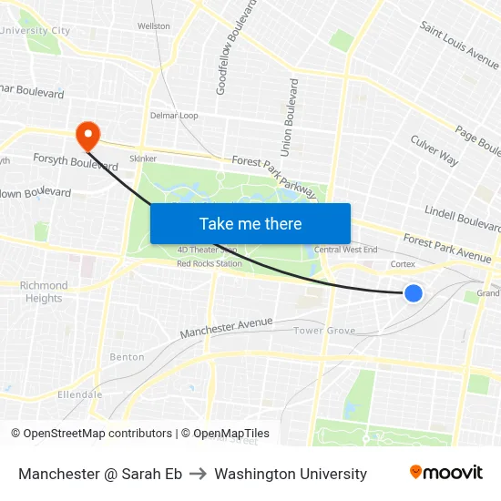 Manchester @ Sarah Eb to Washington University map