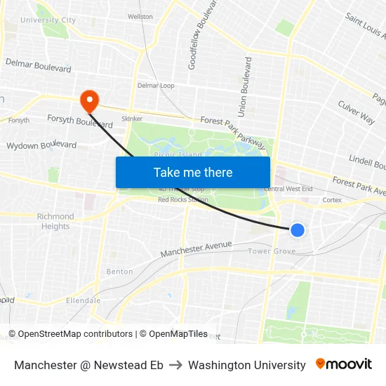 Manchester @ Newstead Eb to Washington University map
