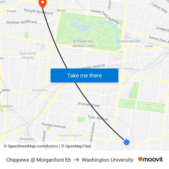 Chippewa @ Morganford Eb to Washington University map