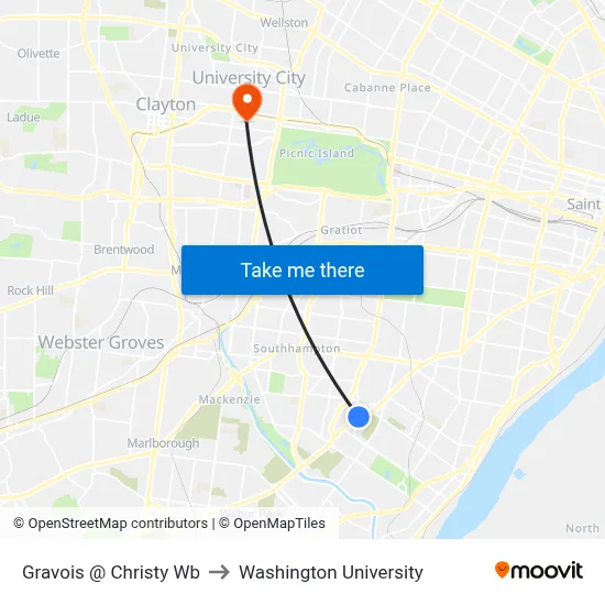 Gravois @ Christy Wb to Washington University map