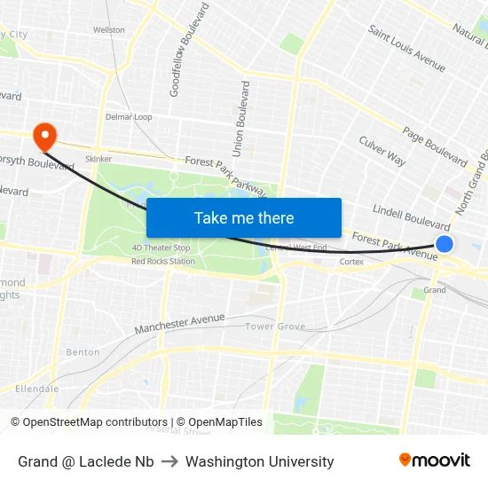 Grand @ Laclede Nb to Washington University map