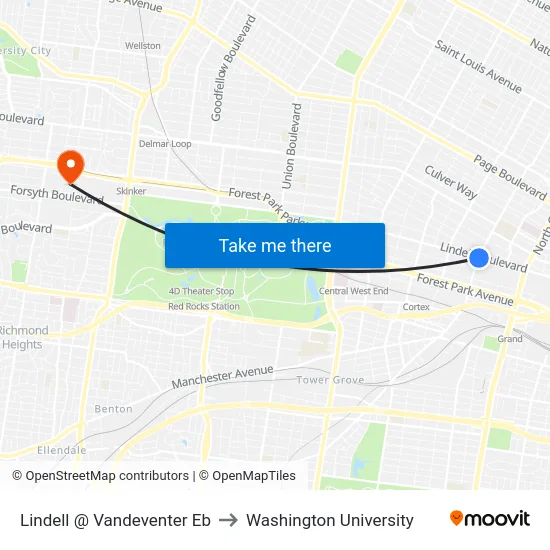 Lindell @ Vandeventer Eb to Washington University map