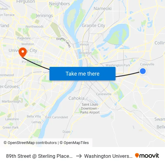 89th Street @ Sterling Place Sb to Washington University map