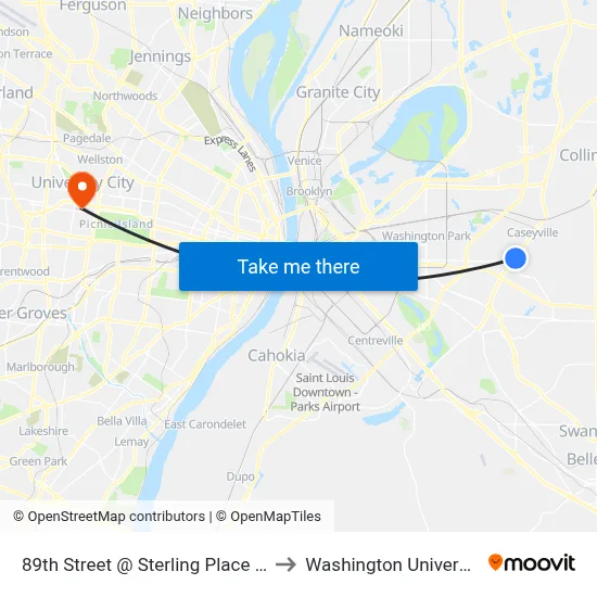89th Street @ Sterling Place Nb to Washington University map