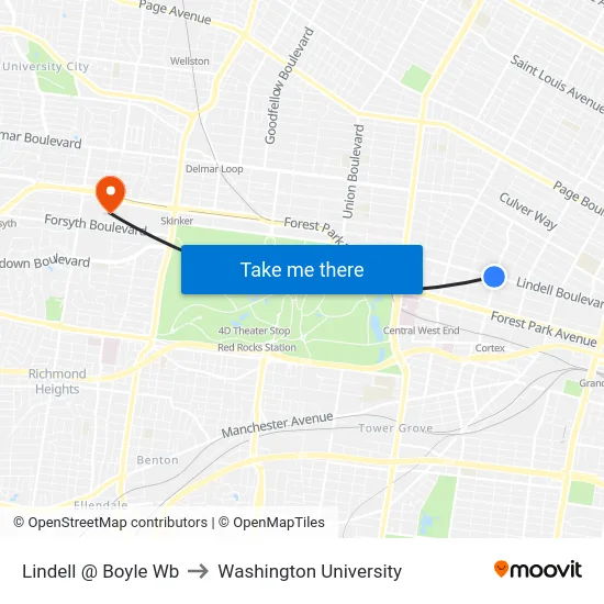 Lindell @ Boyle Wb to Washington University map