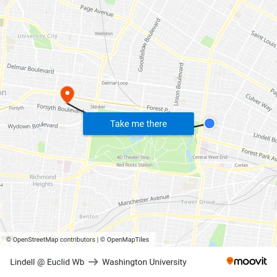 Lindell @ Euclid Wb to Washington University map