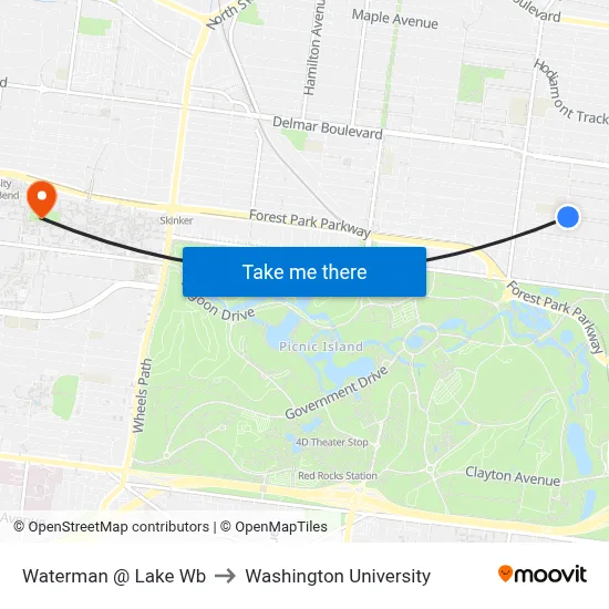 Waterman @ Lake Wb to Washington University map