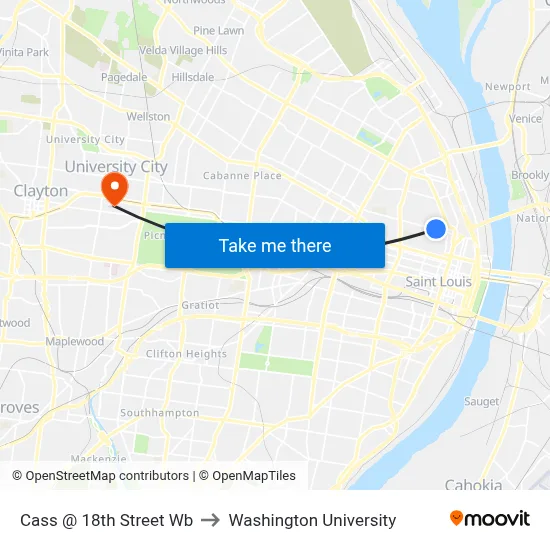 Cass @ 18th Street Wb to Washington University map