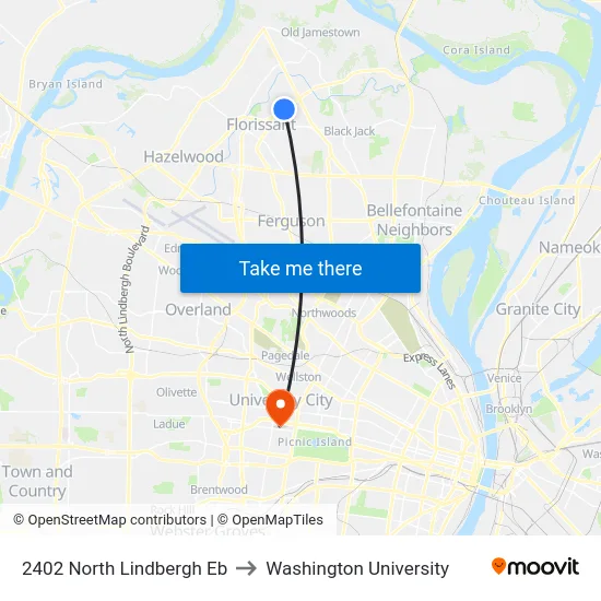 2402 North Lindbergh Eb to Washington University map