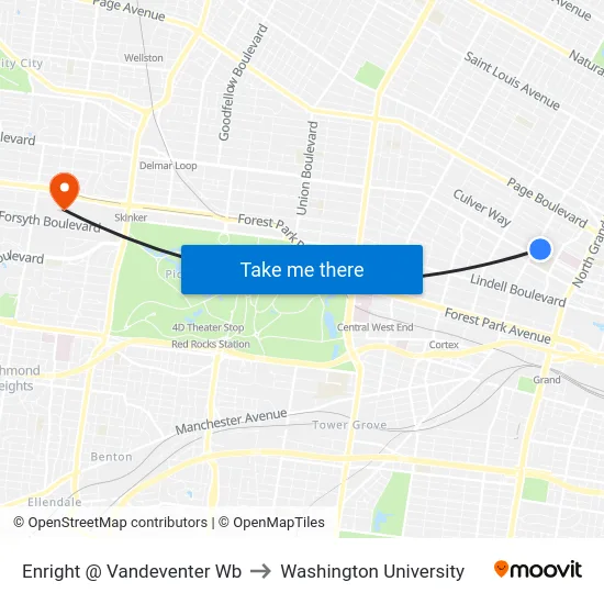 Enright @ Vandeventer Wb to Washington University map