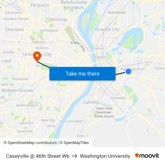 Caseyville @ 46th Street Wb to Washington University map