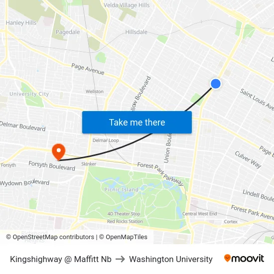 Kingshighway @ Maffitt Nb to Washington University map