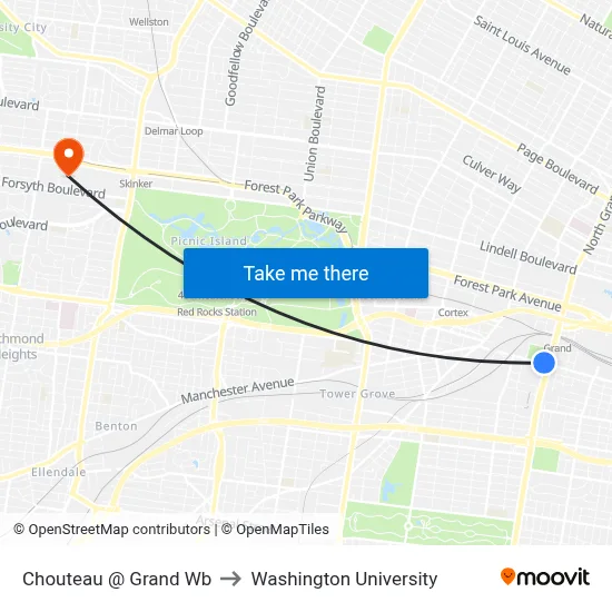 Chouteau @ Grand Wb to Washington University map