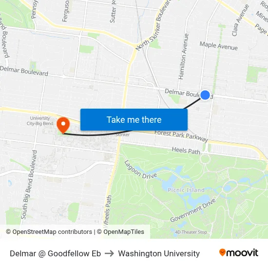 Delmar @ Goodfellow Eb to Washington University map