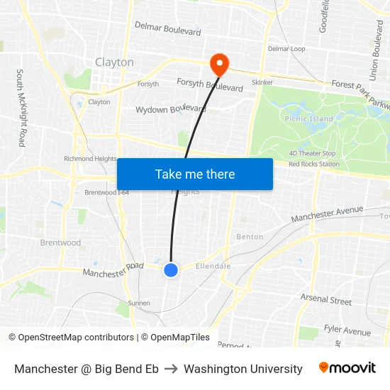 Manchester @ Big Bend Eb to Washington University map