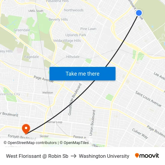 West Florissant @ Robin Sb to Washington University map