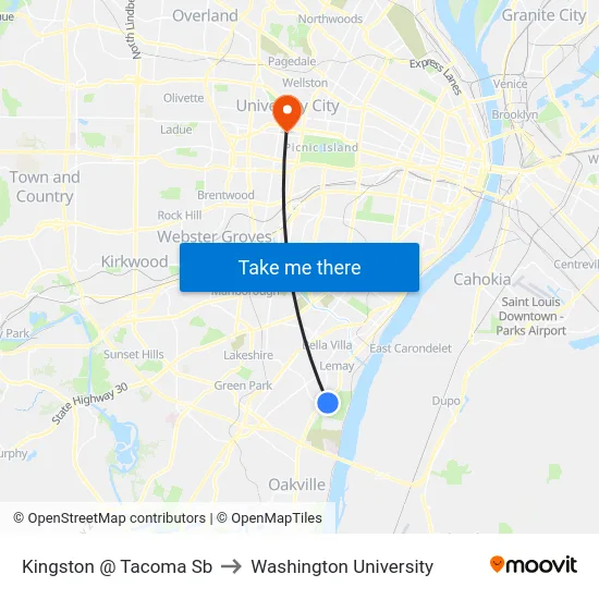 Kingston @ Tacoma Sb to Washington University map