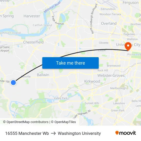 16555 Manchester Wb to Washington University map