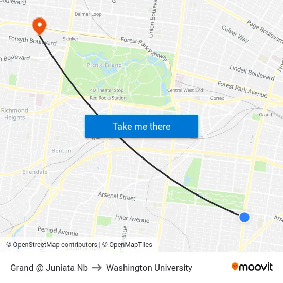 Grand @ Juniata Nb to Washington University map