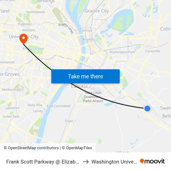 Frank Scott Parkway @ Elizabeth Sb to Washington University map