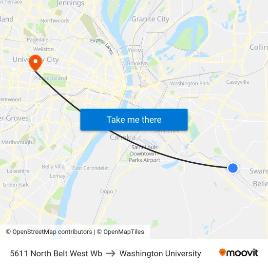 5611 North Belt West Wb to Washington University map