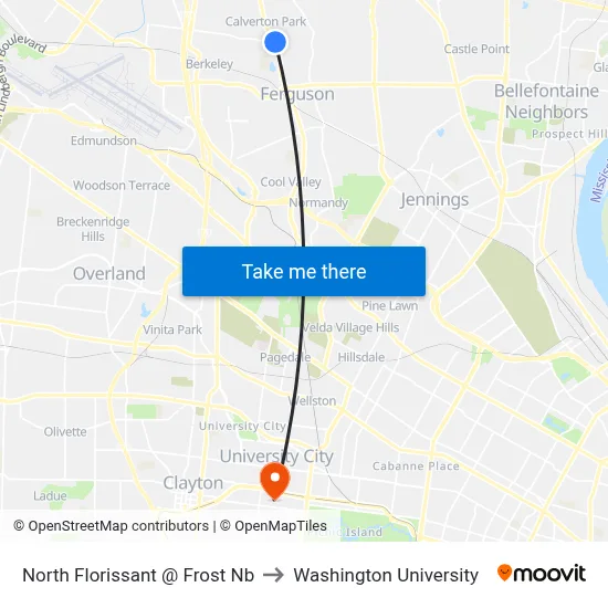 North Florissant @ Frost Nb to Washington University map