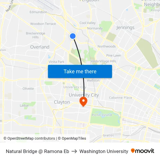 Natural Bridge @ Ramona Eb to Washington University map
