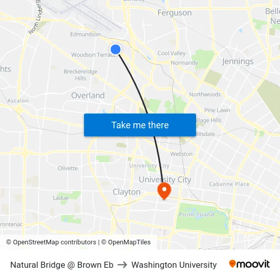 Natural Bridge @ Brown Eb to Washington University map