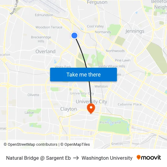 Natural Bridge @ Sargent Eb to Washington University map