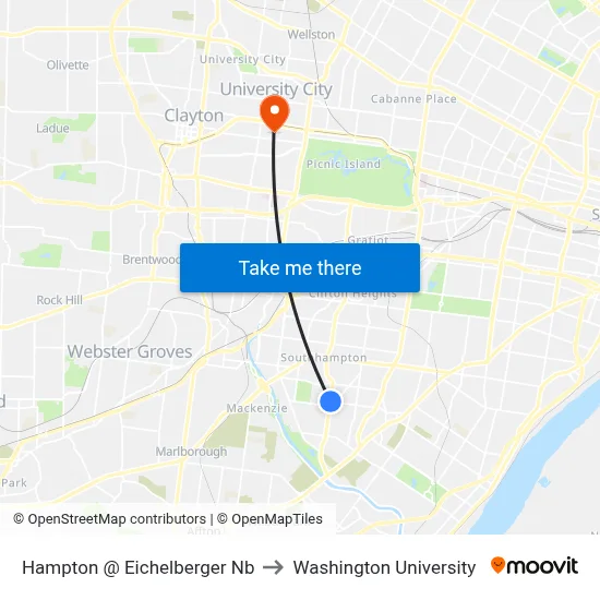 Hampton @ Eichelberger Nb to Washington University map