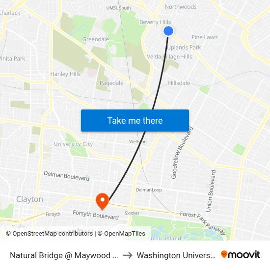 Natural Bridge @ Maywood Eb to Washington University map