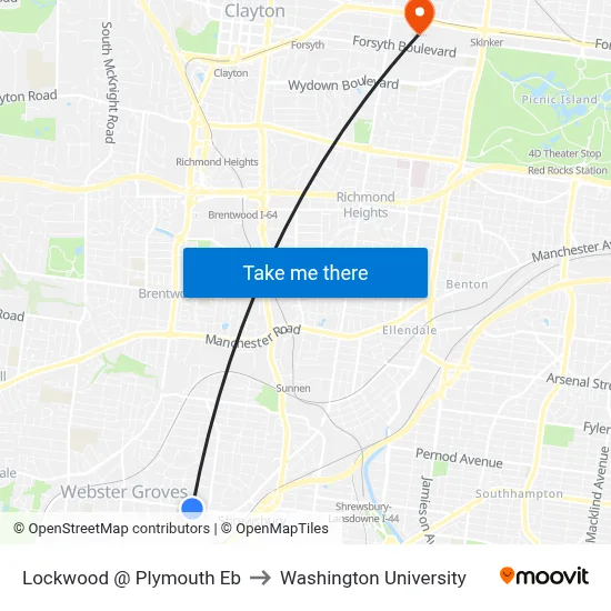Lockwood @ Plymouth Eb to Washington University map