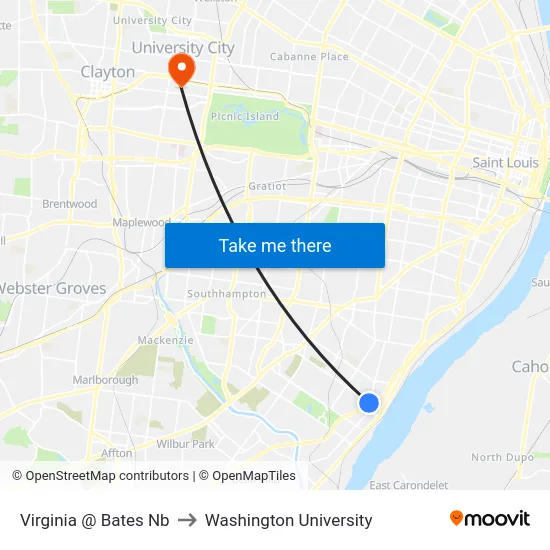 Virginia @ Bates Nb to Washington University map