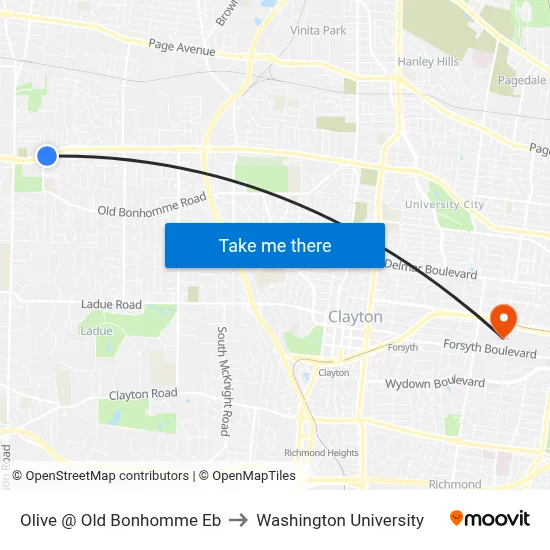 Olive @ Old Bonhomme Eb to Washington University map