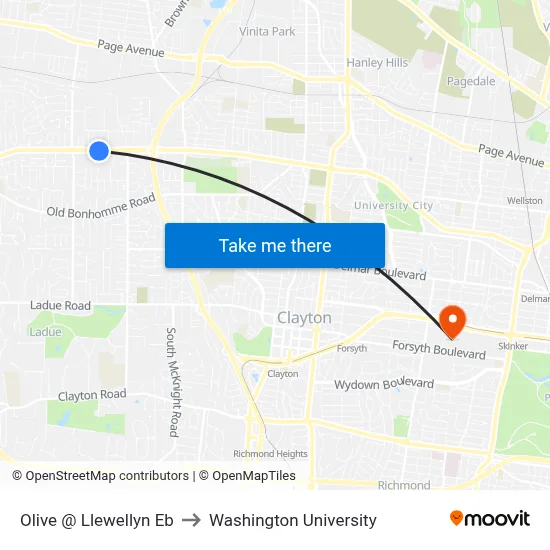 Olive @ Llewellyn Eb to Washington University map