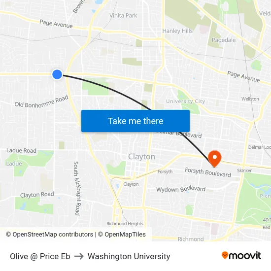 Olive @ Price Eb to Washington University map