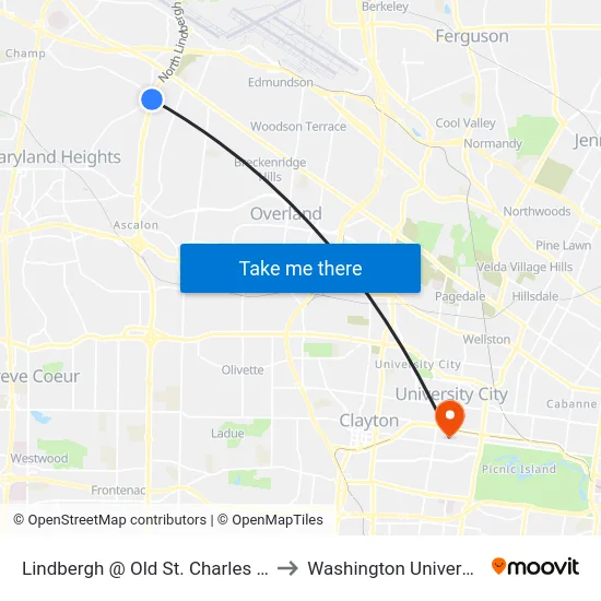 Lindbergh @ Old St. Charles Nb to Washington University map