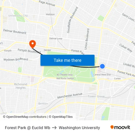 Forest Park @ Euclid Wb to Washington University map