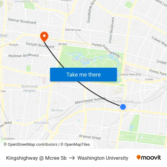 Kingshighway @ Mcree Sb to Washington University map