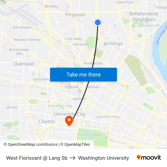 West Florissant @ Lang Sb to Washington University map