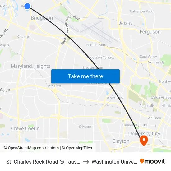 St. Charles Rock Road @ Taussig Eb to Washington University map