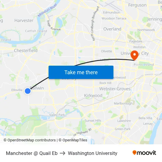 Manchester @ Quail Eb to Washington University map