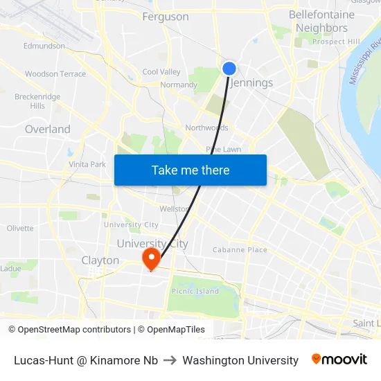 Lucas-Hunt @ Kinamore Nb to Washington University map