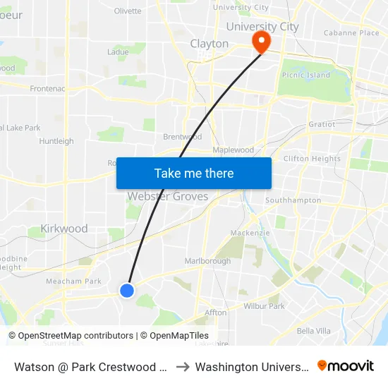 Watson @ Park Crestwood Eb to Washington University map