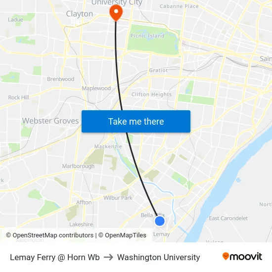 Lemay Ferry @ Horn Wb to Washington University map