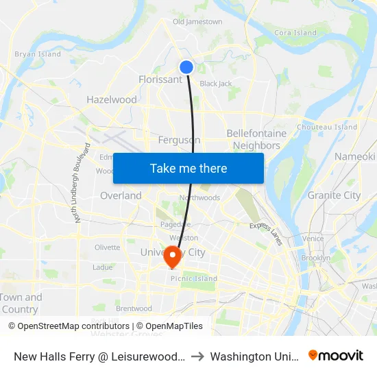 New Halls Ferry @ Leisurewood Court Nb to Washington University map