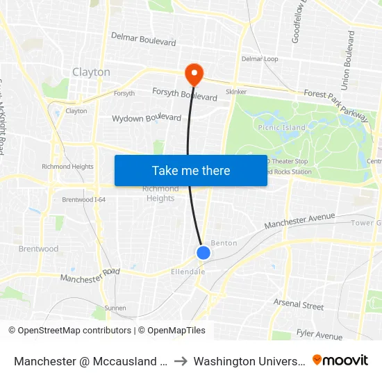 Manchester @ Mccausland Eb to Washington University map