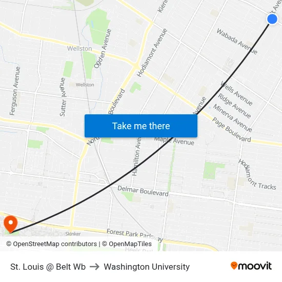 St. Louis @ Belt Wb to Washington University map