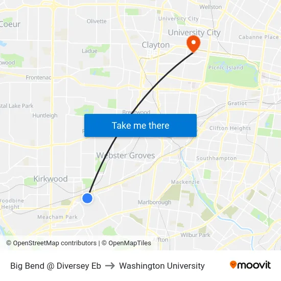 Big Bend @ Diversey Eb to Washington University map