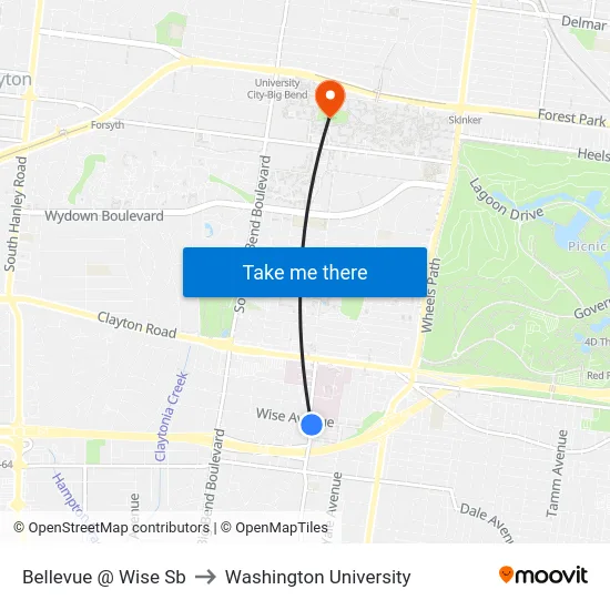 Bellevue @ Wise Sb to Washington University map